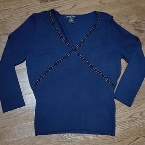 August Silk Blue V Neck 3/4 sleeve light weight knit sweater size M